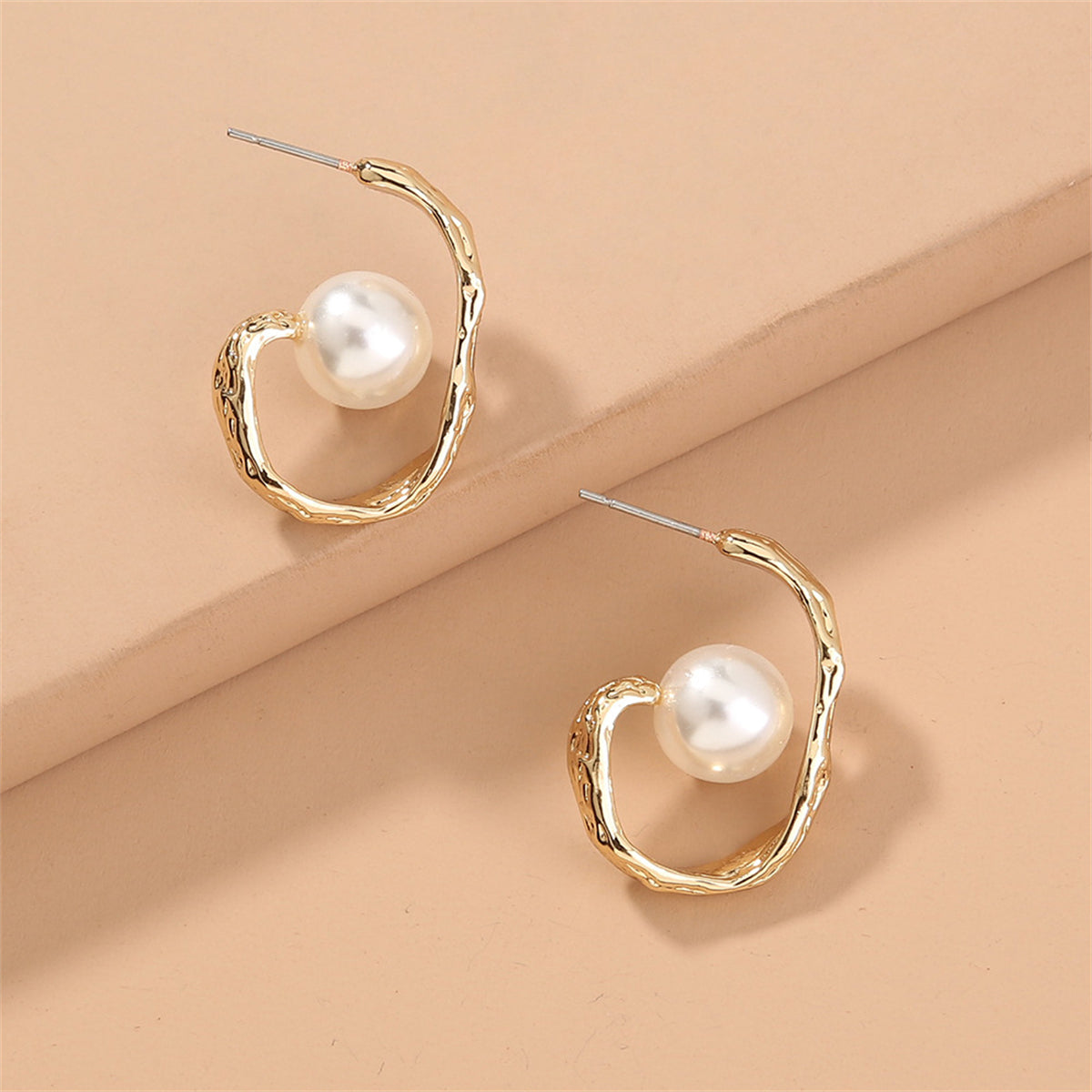 Pearl and 18K Gold-Plated Huggie Earrings, gold huggie earrings, botanical inspired, side view