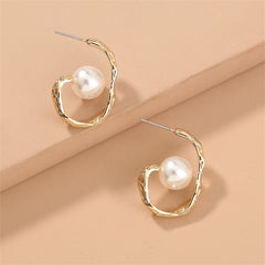 Pearl & 18K Gold-Plated Huggie Earrings