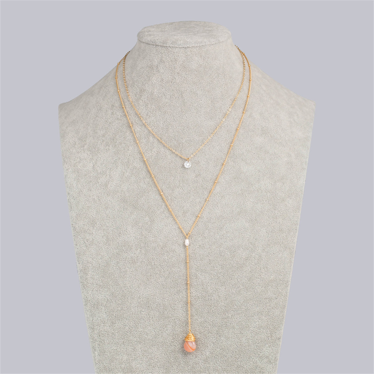 Gemstone & 18K Gold-Plated Layered Drop-Link Necklace