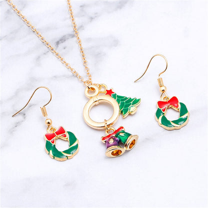 Green Enamel and 18K Gold-Plated Wreath Earrings and Pendant Necklace, gold drop earrings for women, side view