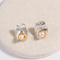 Pearl & Two Tone Entangled Stud Earrings