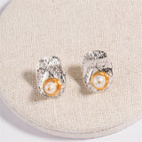 Pearl & Two Tone Entangled Stud Earrings