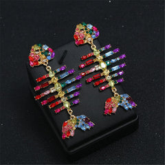 Multicolor Cubic Zirconia & 18K Gold-Plated Fishbone Drop Earrings