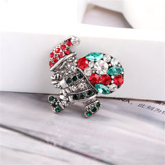 Green Crystal & Cubic Zirconia Santa Brooch