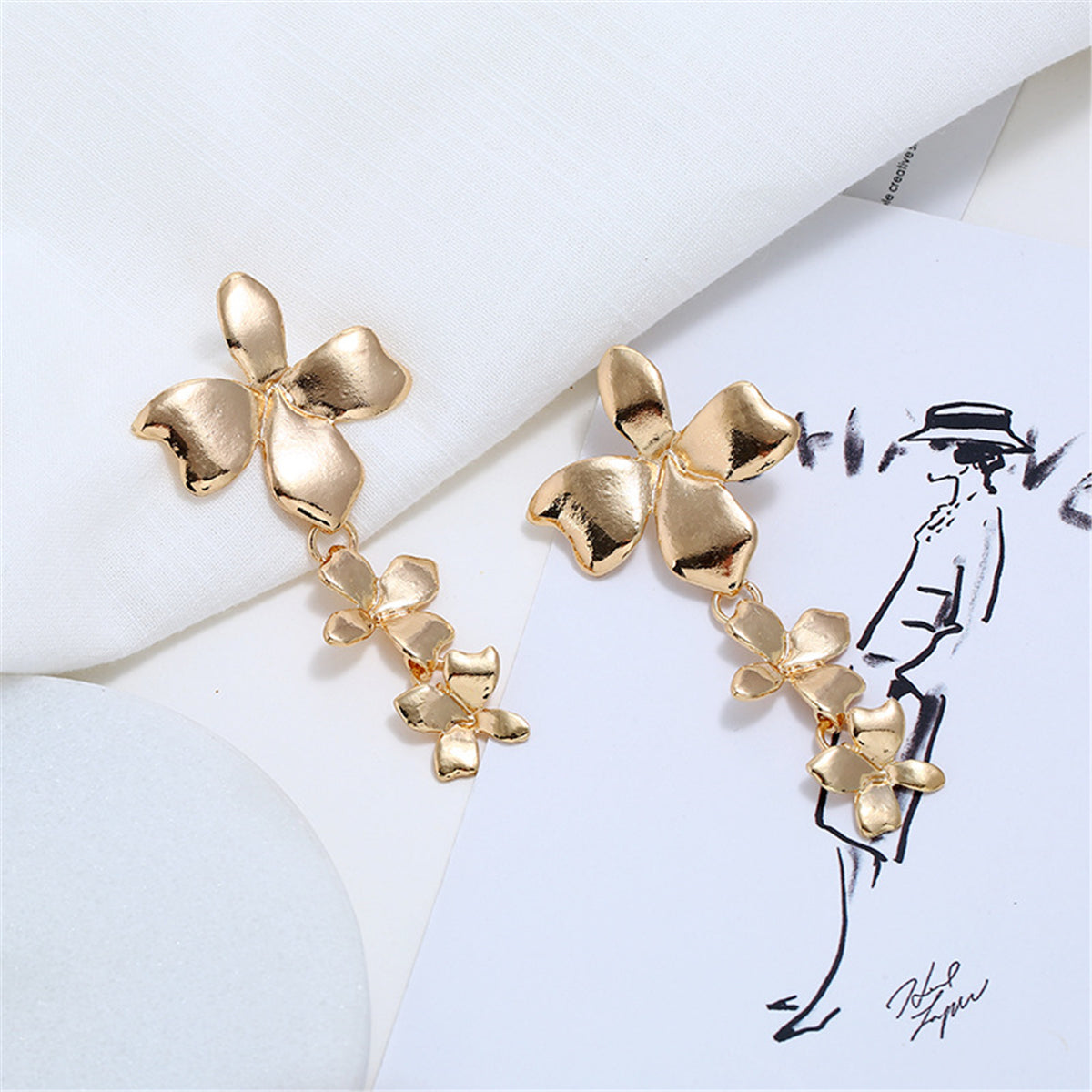 18K Gold-Plated Flower-Link Drop Earrings