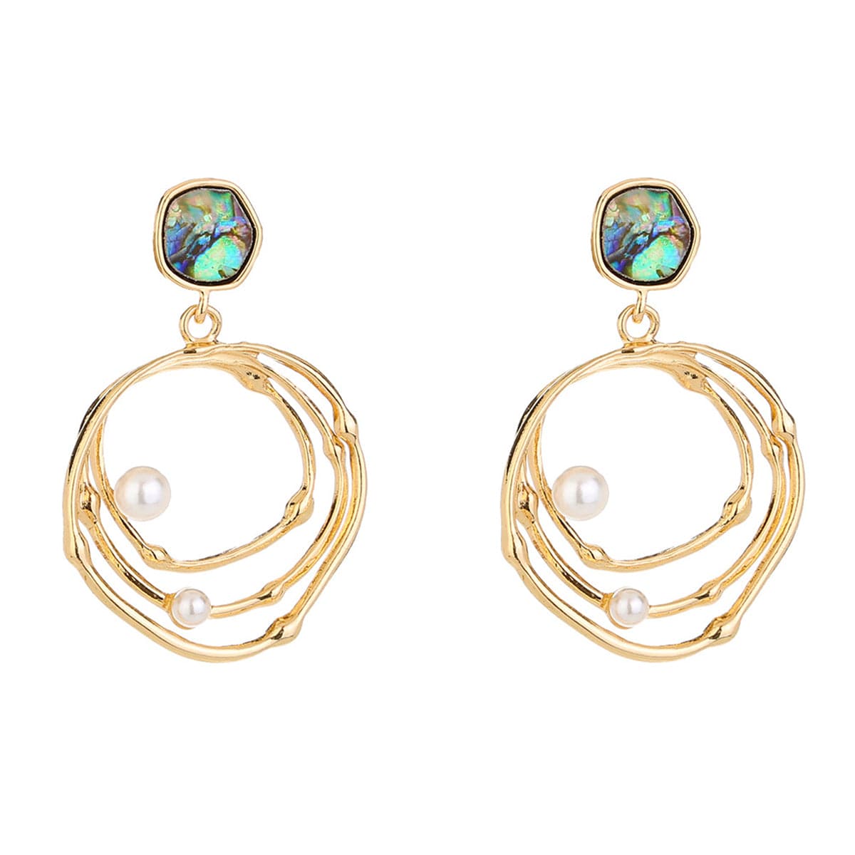 Abalone Shell & Pearl 18K Gold-Plated Layered Drop Earrings