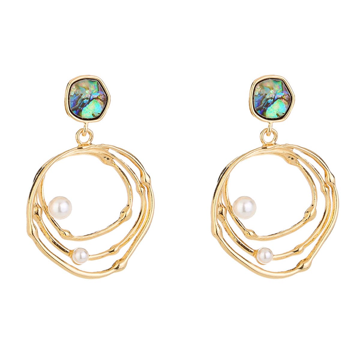 Abalone Shell and Pearl 18K Gold-Plated Layered Drop Earrings, gold drop earrings for women, botanical inspired, styled look
