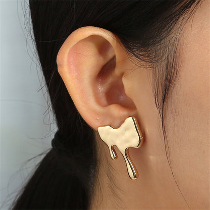 18K Gold-Plated Melted Geometric Stud Earrings, gold stud earrings for women, vintage-inspired design, lifestyle look