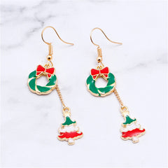 Red Enamel & 18K Gold-Plated Wreath Christmas Tree Drop Earrings