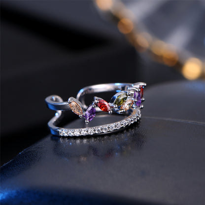 Jewel-Tone Crystal and Cubic Zirconia Pear Bypass Ring, statement rings for women, dainty minimalist design, lifestyle look