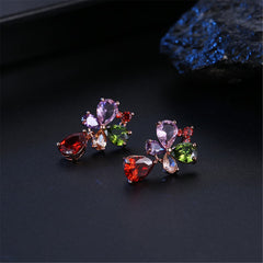 cubic zirconia & 18k Rose Gold-Plated Butterfly Teardrop Earrings - streetregion