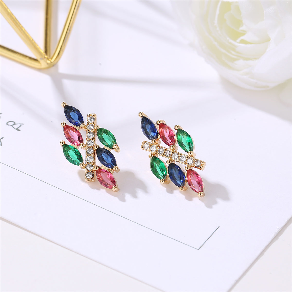 Multicolor Crystal and Cubic Zirconia Pear-Cut Botany Stud Earrings, stud earrings for women, side view