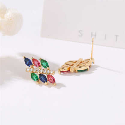 Multicolor Crystal and Cubic Zirconia Pear-Cut Botany Stud Earrings, stud earrings for women, detail close-up