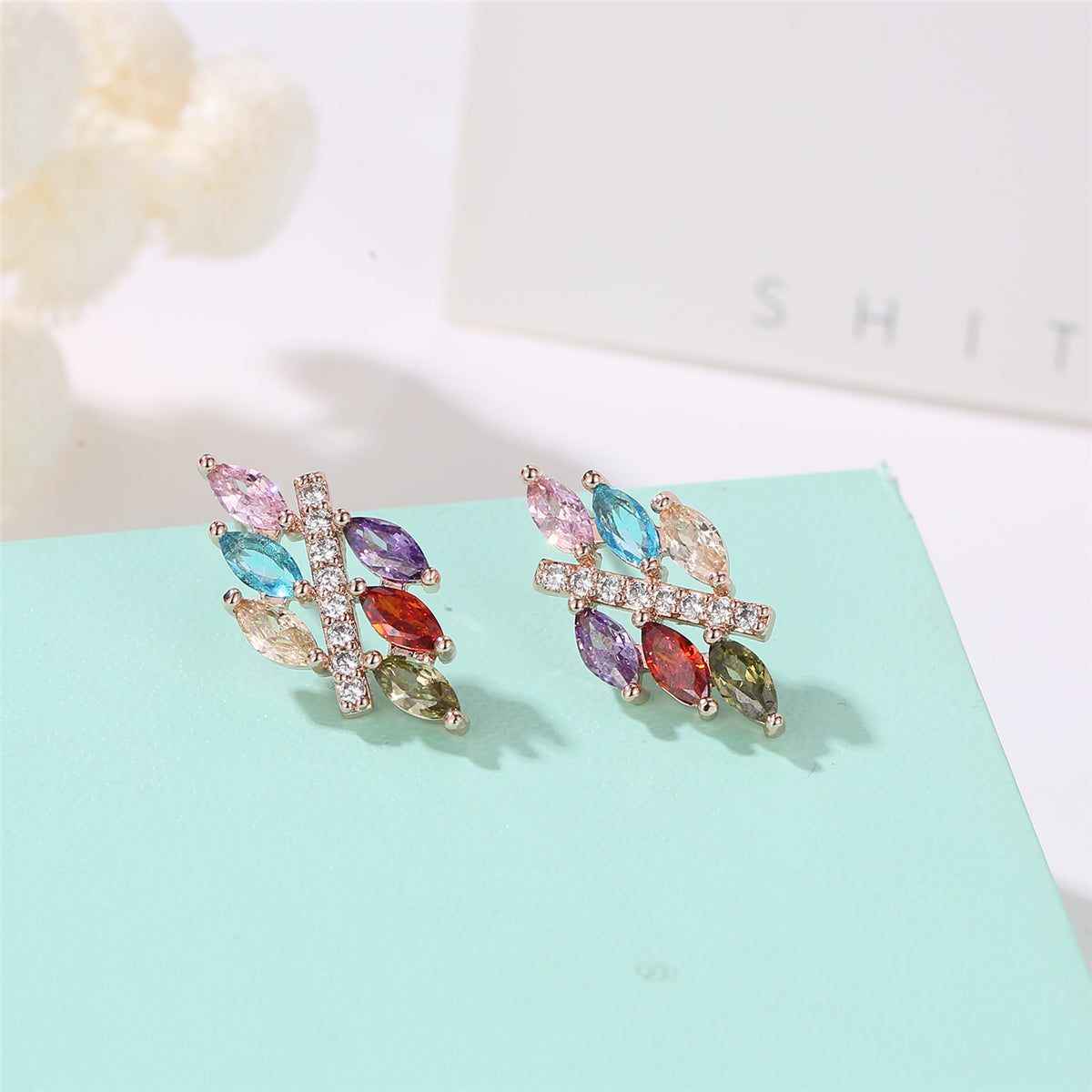Multicolor Crystal and Cubic Zirconia Pear-Cut Botany Stud Earrings, stud earrings for women, lifestyle look