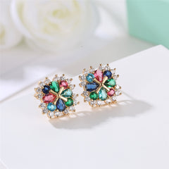 Crystal & Cubic Zirconia Cross Flower Stud Earrings