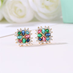 Crystal & Cubic Zirconia Cross Flower Stud Earrings