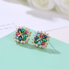 Crystal & Cubic Zirconia Cross Flower Stud Earrings