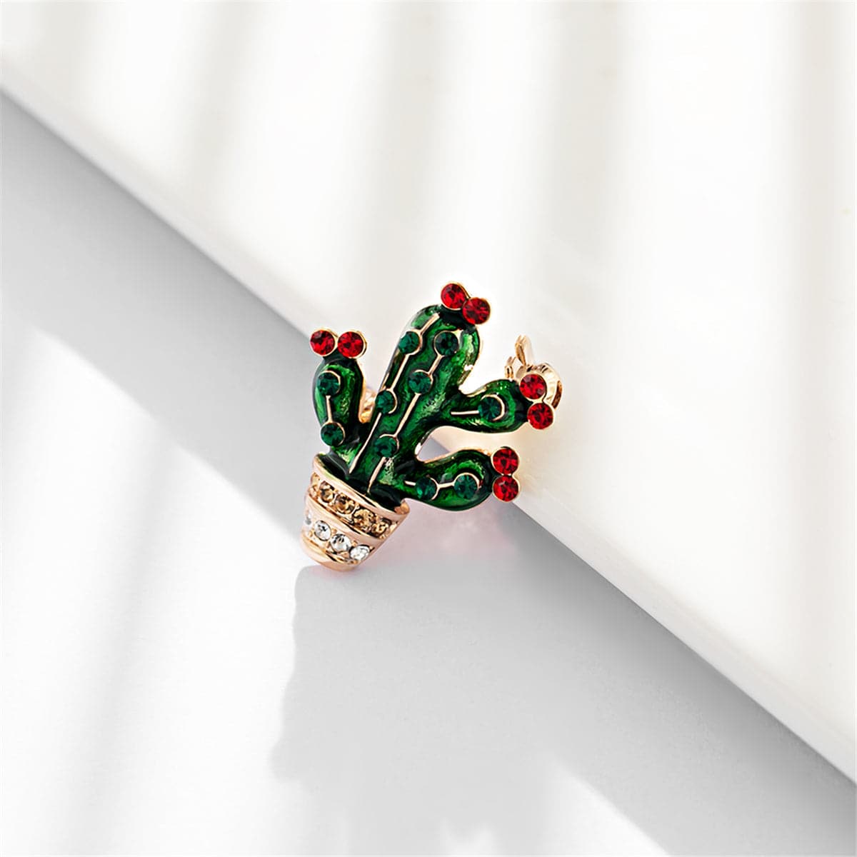 Cubic Zirconia & Gold-Plated Cactus Brooch