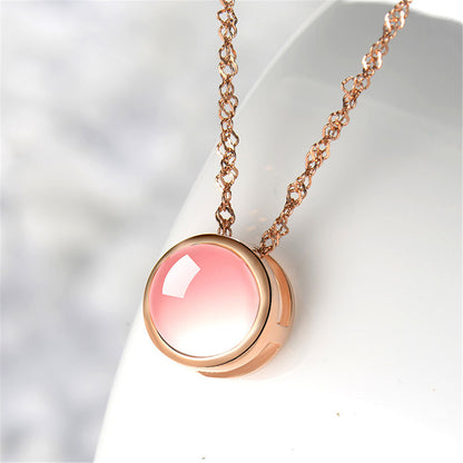 Pink Cats Eye and 18K Rose Gold-Plated Bezel-Set Pendant Necklace, rose gold pendant necklace for women, side view