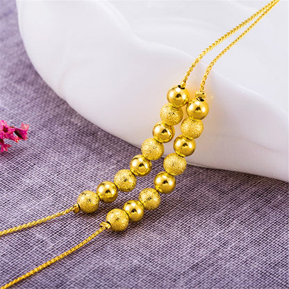 18K Gold-Plated Frosted Beaded Adjustable Bracelet, gold bracelet for women, botanical inspired, detail close-up