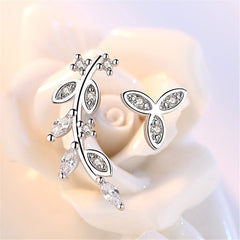 Cubic Zirconia Leaves Ear Climber & Silver-Plated Stud Earring