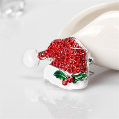 Cubic Zirconia & Enamel Silver-Plated Santa Hat Brooch