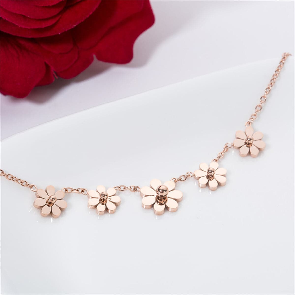 18k Rose Gold-Plated Sunflower Charm Bracelet - streetregion