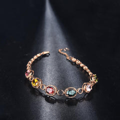 Red & Blue Crystal & 18K Rose Gold-Plated Oval Station Bracelet