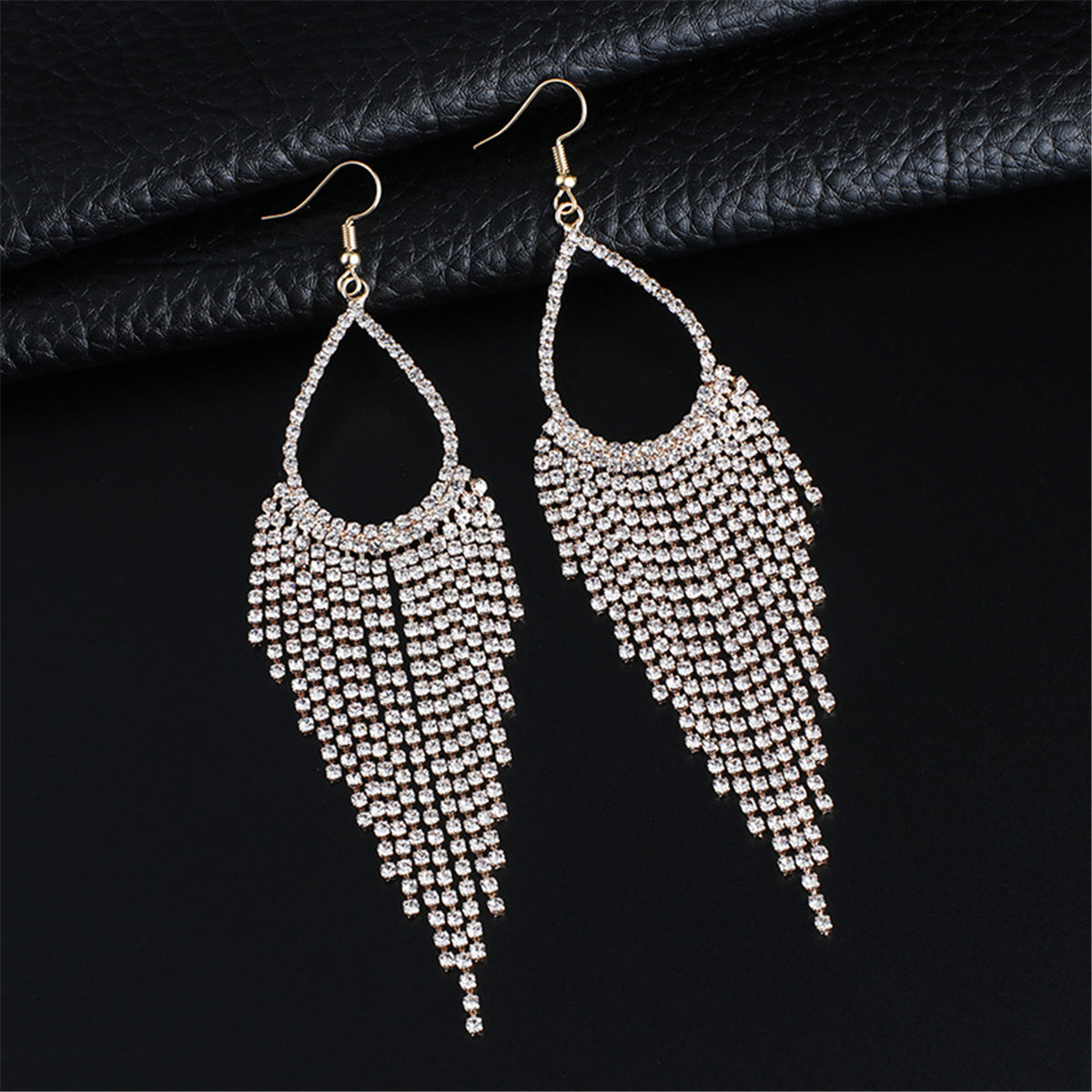 Cubic Zirconia and 18K Gold-Plated Open Tassel Drop Earrings, gold drop earrings for women, everyday style, side view