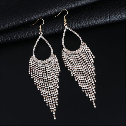 Cubic Zirconia and 18K Gold-Plated Open Tassel Drop Earrings, gold drop earrings for women, everyday style, side view