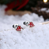 Red & Silvertone Christmas Hat Stud Earrings