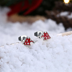 Red Enamel & Silver-Plated Christmas Hat Stud Earrings