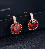Red Crystal & Cubic Zirconia 18k Rose Gold-Plated Flower Stud Earrings