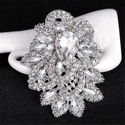 Crystal and Cubic Zirconia Rattan Brooch, brooch pin, botanical inspired, front view