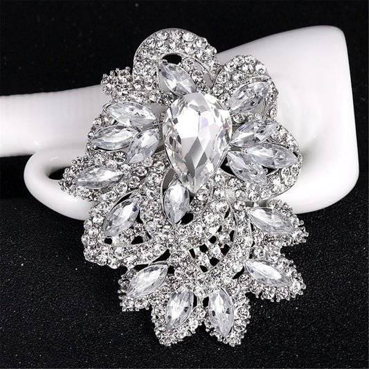 Crystal and Cubic Zirconia Rattan Brooch, brooch pin, botanical inspired, front view