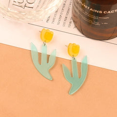 Yellow & Silver-Plated Flower Drop Earrings