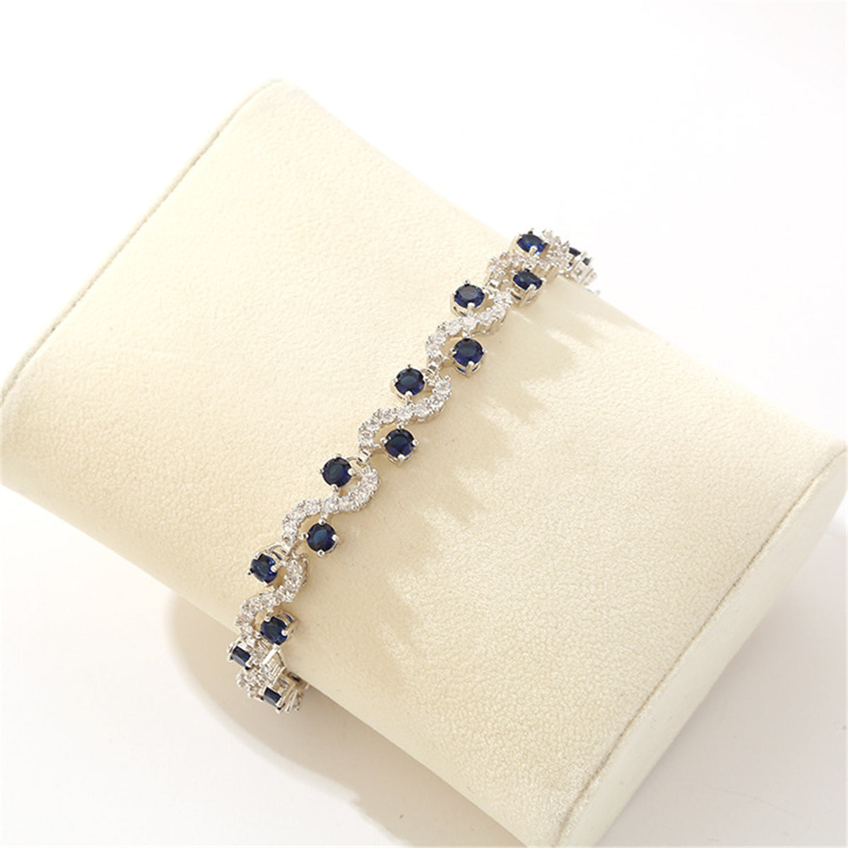 Cubic Zirconia & Blue Crystal Prong Crossing Line Tennis Bracelet