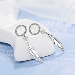 Cubic Zirconia & Silver-Plated Feather Drop Earrings