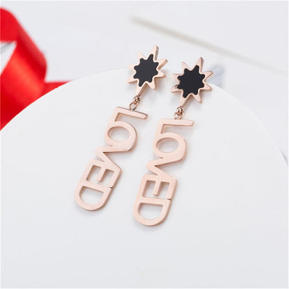 Black and 18K Rose Gold-Plated 'Loved' Drop Earrings, rose gold drop earrings for women, everyday style, lifestyle look