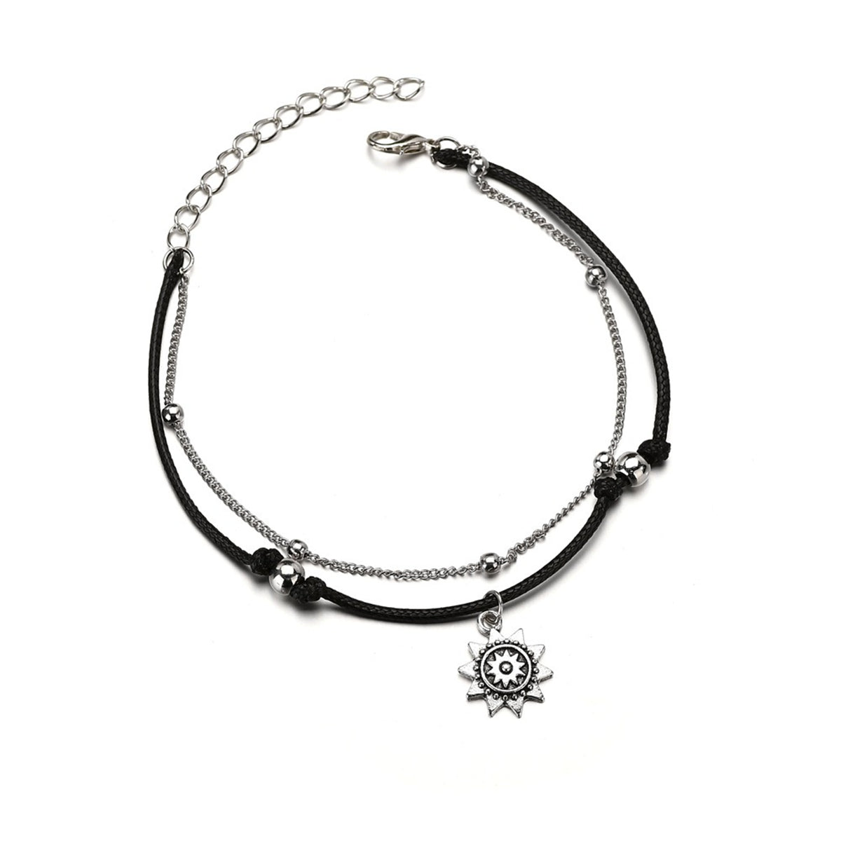 Vibre and Silver-Plated Sun Charm Layered Anklet, silver anklet bracelet, elegant gift for her, side view