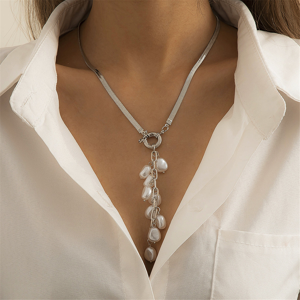 Pearl & Silver-Plated Ear Of Wheat Pendant Necklace
