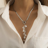 Imitation Pearl & Silvertone Ear of Wheat Pendant Necklace