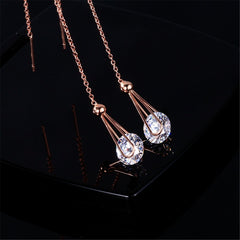 Cubic Zirconia & 18K Rose Gold-Plated Threader Earrings