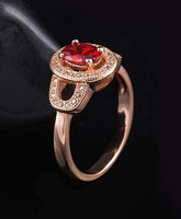 Red Crystal & Cubic Zirconia 18k Rose Gold-Plated Floral Ring