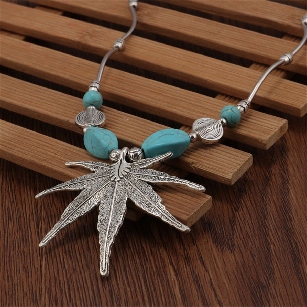 Turquoise & Cubic Zirconia Silver-Plated Maple Leaf Necklace
