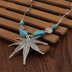 Turquoise & Cubic Zirconia Silver-Plated Maple Leaf Necklace