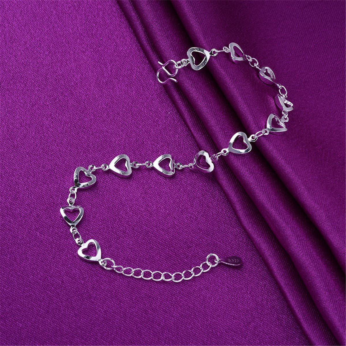 Silver-Plated Open Heart Station Anklet