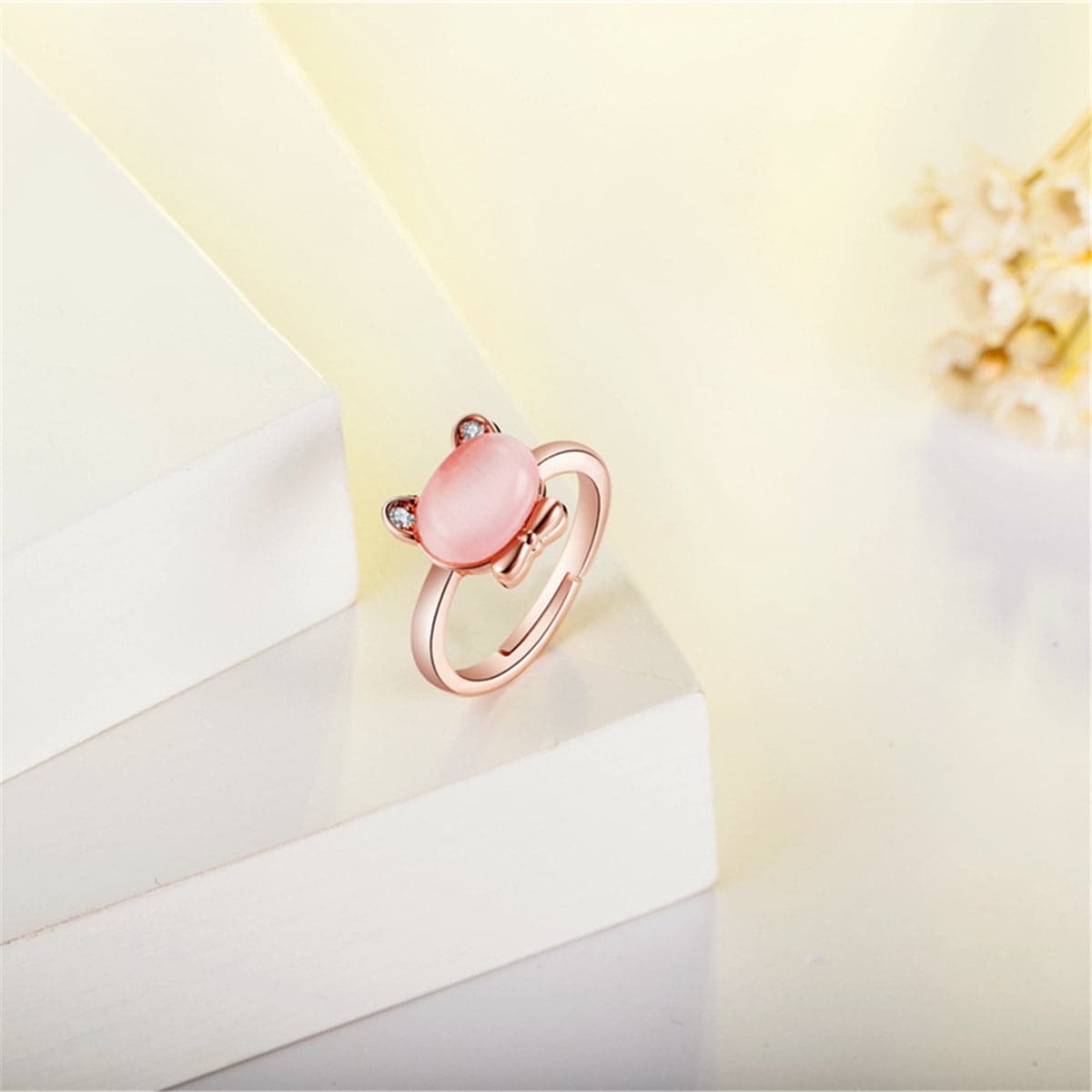 Pink Crystal and Cubic Zirconia Kitty Ring, statement rings for women, everyday style, lifestyle look