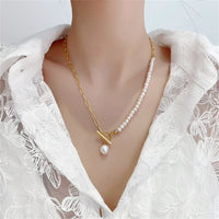 Pearl & 18k Gold-Plated Paperclip-Chain Lariat Necklace