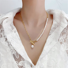Pearl & 18K Gold-Plated Paperclip-Chain Lariat Necklace